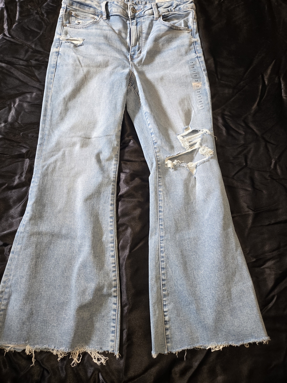 American Eagle Outfitters Light Blue Distressed Flare Jeans